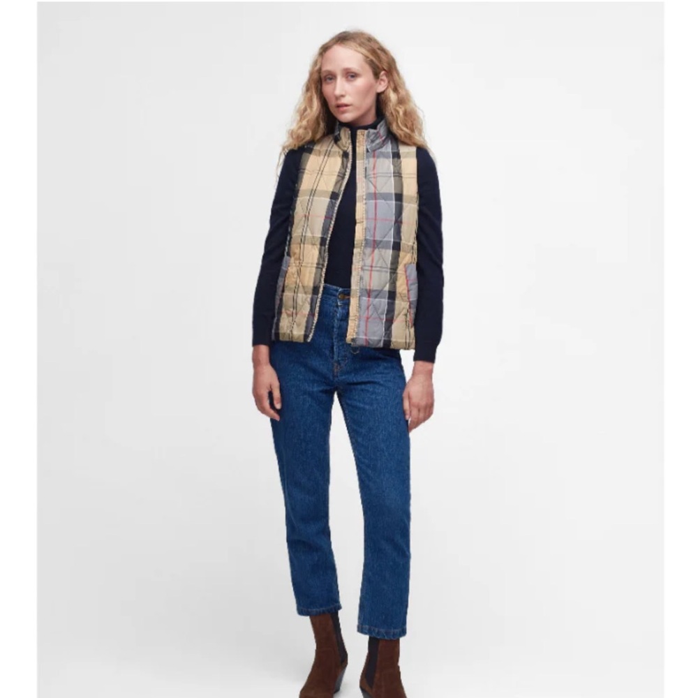 Barbour NWOT The Original Corry Tartan Yellow & Navy Plaid Vest size 10
